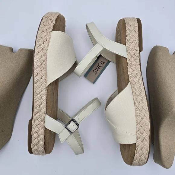 NWT TOMS Abby Flatform Espadrille Sandals, Leather Natural Woven , Women's 11 - Picture 12 of 16